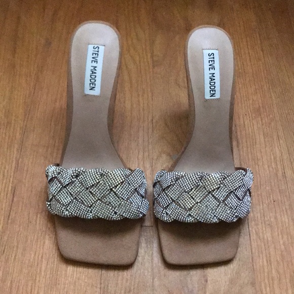 Steve Madden Jazlin Rhinestone Square Open Toe Stiletto Mule Heeled Sandal - Picture 4 of 16